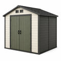 Abri de jardin en polypropylène avec toit en pente et double porte 185x152x226 cm vert/gris