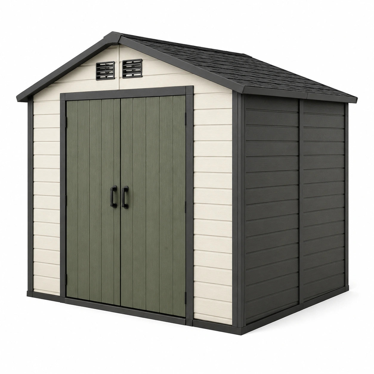 Abri de jardin en polypropylène avec toit en pente et double porte 185x152x226 cm vert/gris