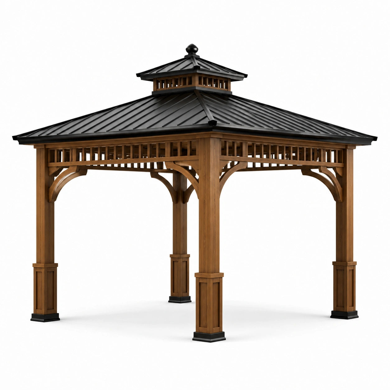 Pavillon de jardin en bois avec toit en acier galvanisé noir 300x300 cm