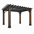 Pergola en métal noir et imitation bois, 3x4 m