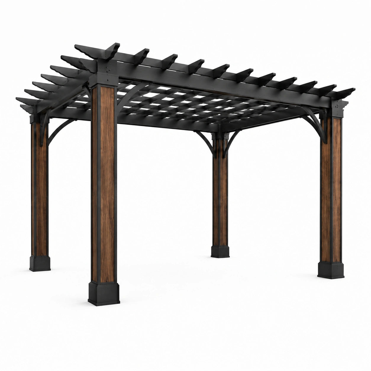 Pergola en métal noir et imitation bois, 3x4 m