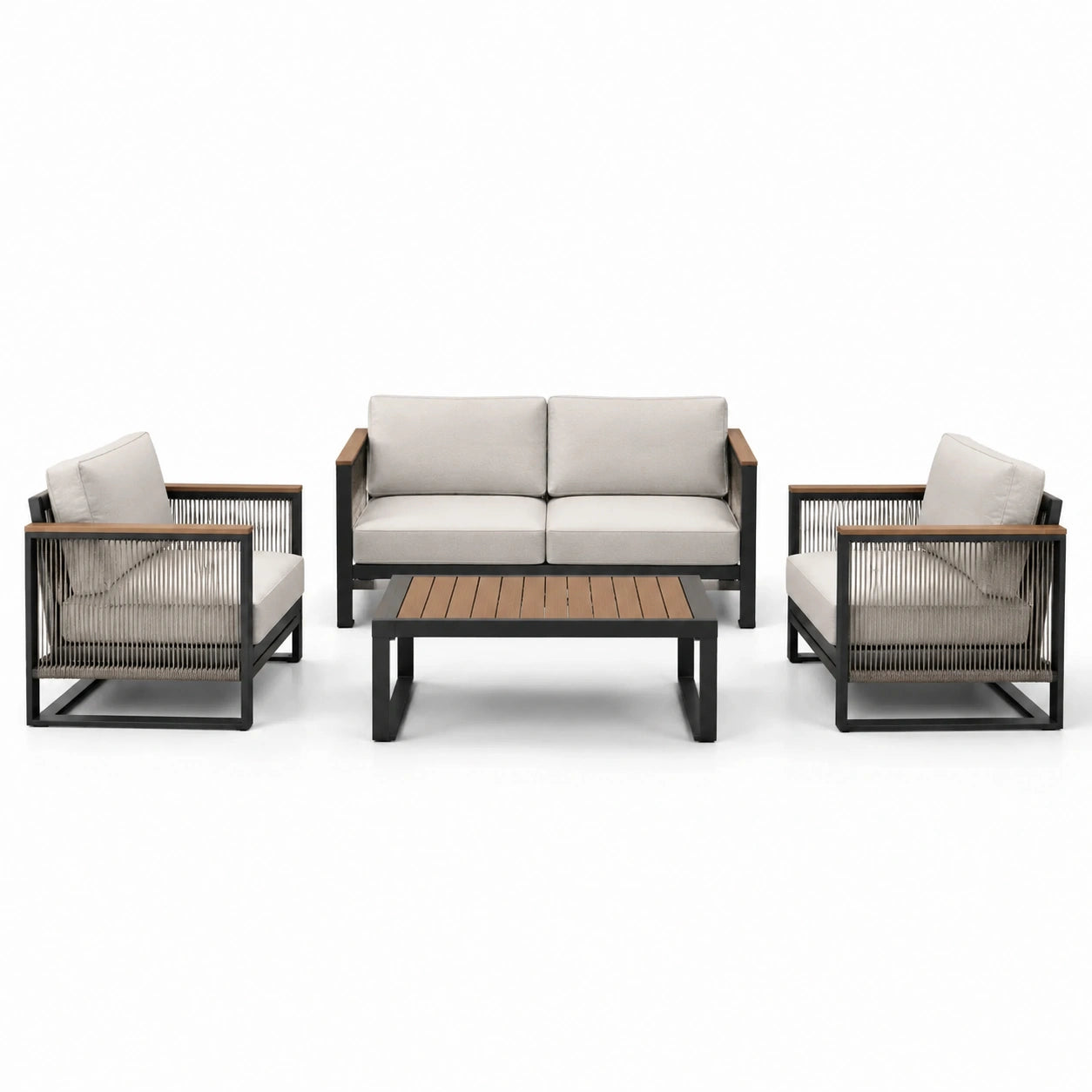 Ensemble de salon de jardin en aluminium avec coussins gris