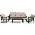 Ensemble de salon de jardin en aluminium et bois avec coussins en polyester beige