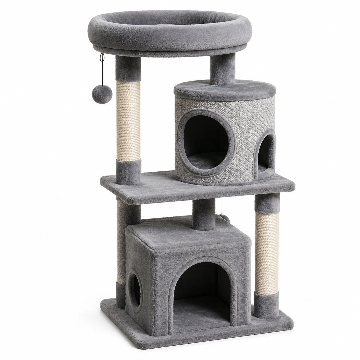 Arbre à chat en peluche et sisal gris 60x40x90 cm