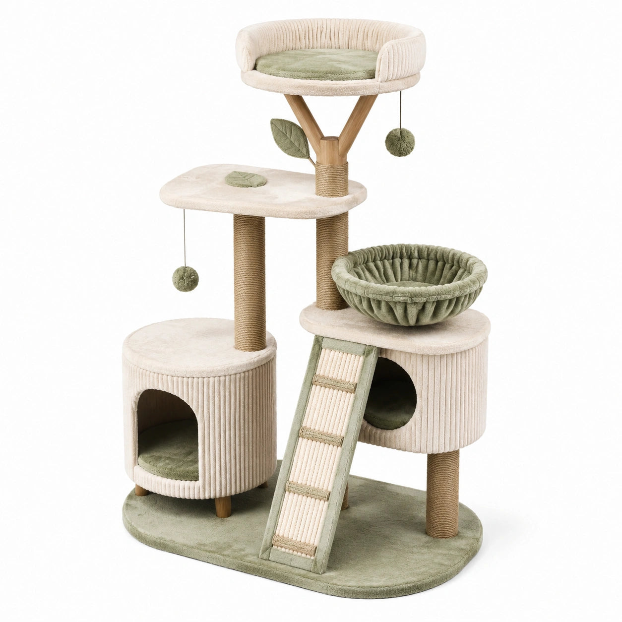 Arbre à chat en tissu et sisal beige/vert, 150 cm