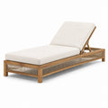 Chaise longue en teck avec coussin en tissu beige
