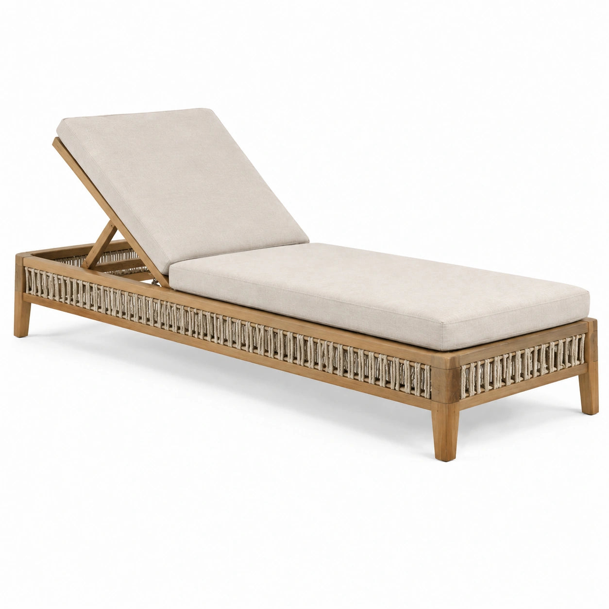 Lit de repos en bois d'acacia avec coussin en polyester beige