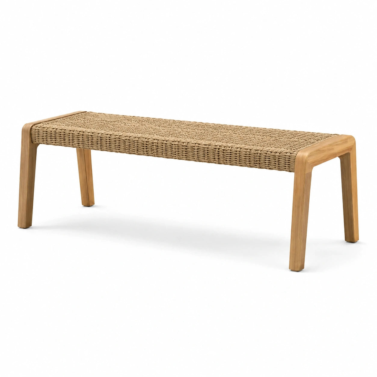 Banc en bois et rotin naturel, 160x40x45 cm
