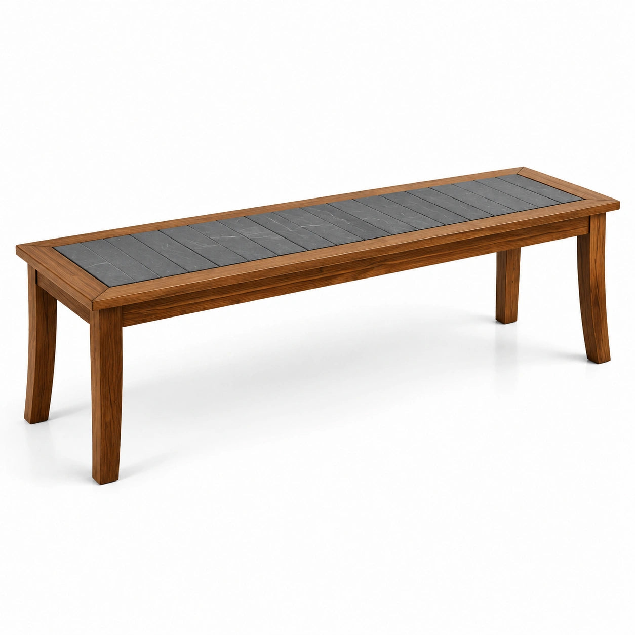 Banc en bois d'acacia et ardoise rectangulaire 160 cm
