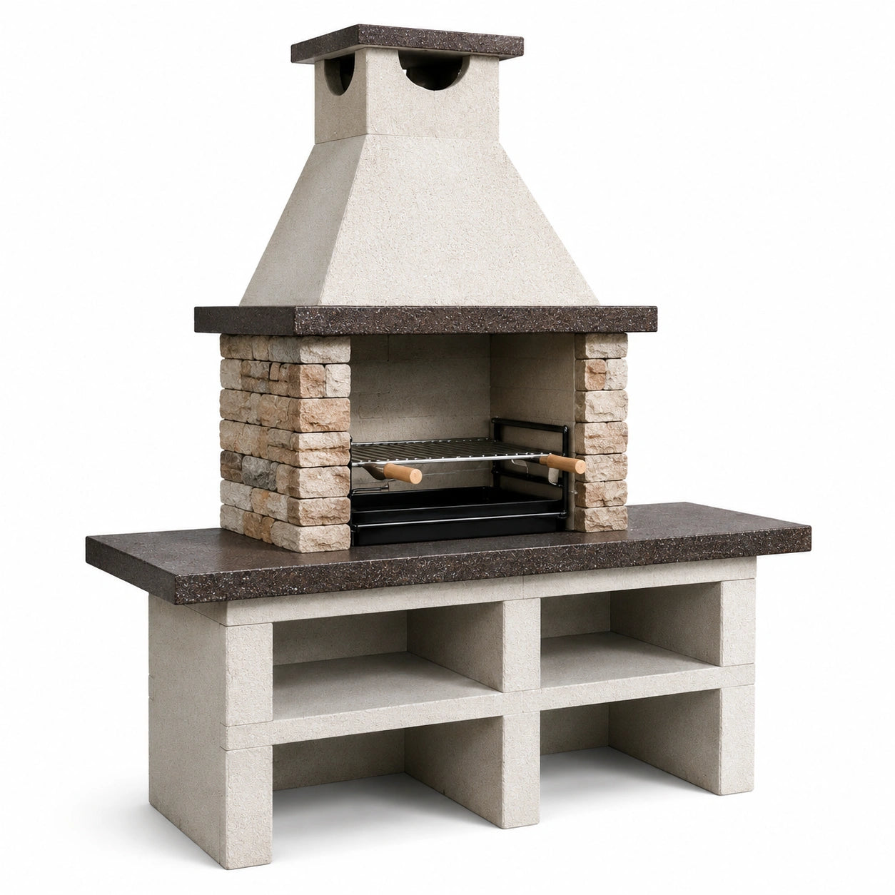 Barbecue en pierre naturelle et béton avec cheminée