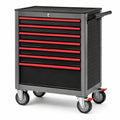 Chariot à outils en métal noir et rouge à 7 tiroirs avec roulettes