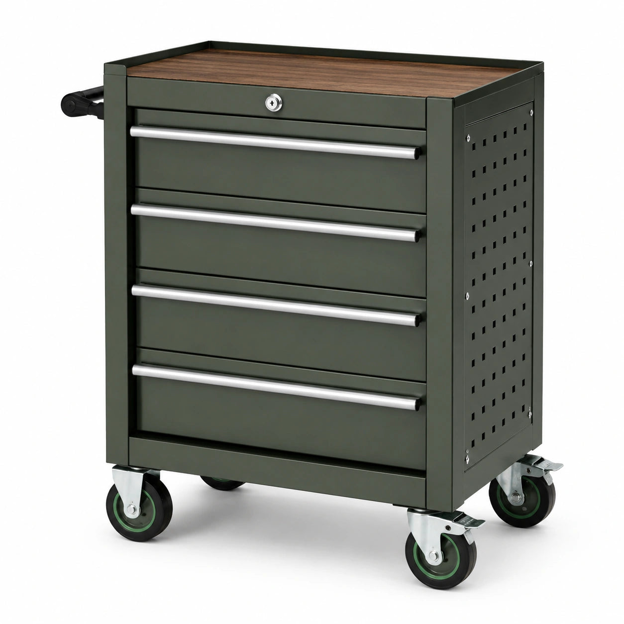 Chariot à outils en acier 5 tiroirs avec plateau en bois et roulettes