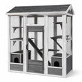 Enclos pour chat en bois et grillage galvanisé gris 180x90x150 cm