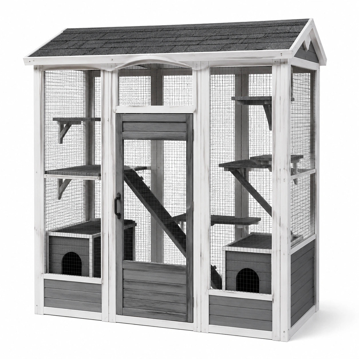 Enclos pour chat en bois et grillage galvanisé gris 180x90x150 cm