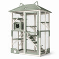 Enclos pour chat en bois et métal avec grillage en acier galvanisé vert et blanc 180x120x100cm
