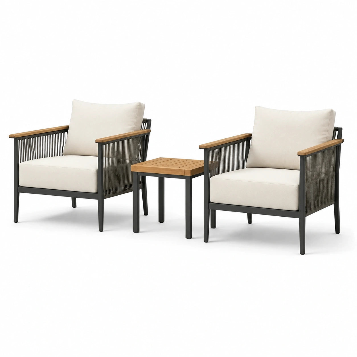 Fauteuils en aluminium avec table en teck