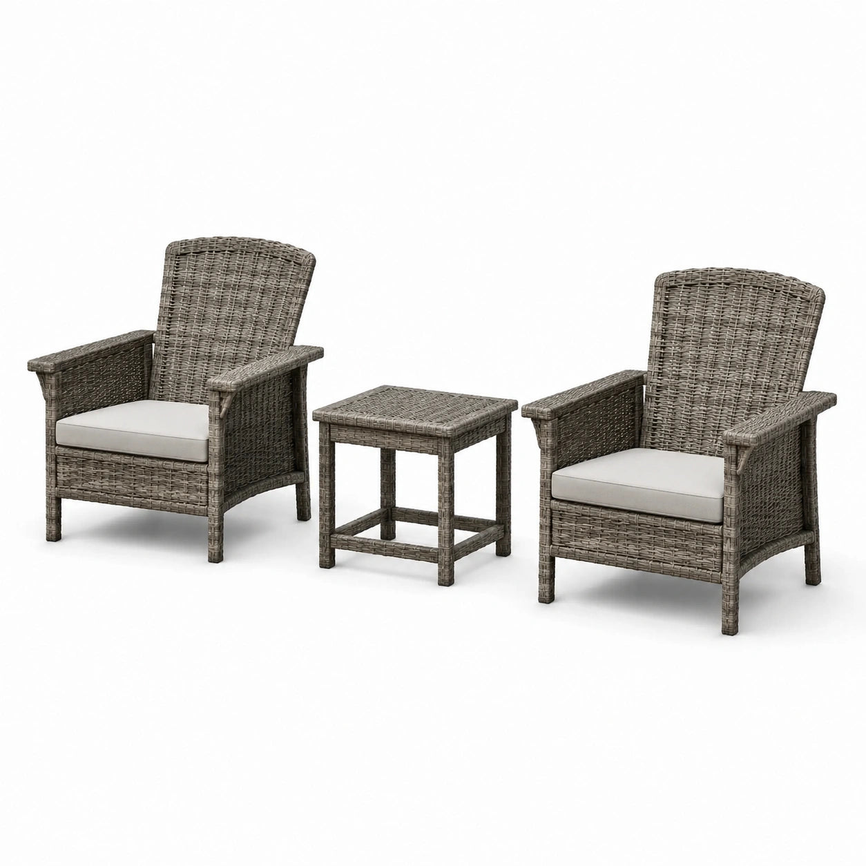 Ensemble en rotin synthétique gris avec deux fauteuils et table