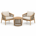 Ensemble bistrot trois pièces en bois et corde polyester beige