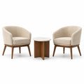 Ensemble de bistrot 2 chaises en tissu beige avec table en bois et marbre
